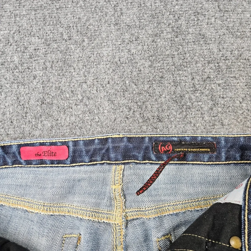 AG Adriano Goldschmied The Elite Flare Jeans Dark Wash Raw Hem 31R Made in USA